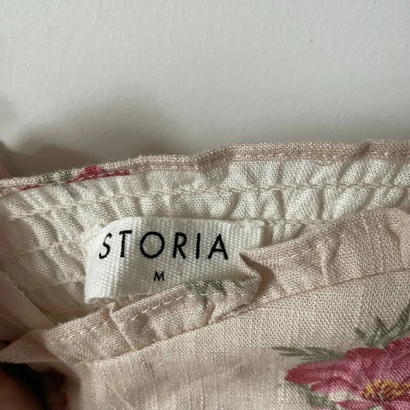 Storia Spring Fling Floral Ruffle Mini Dress Linen Rayon Size Medium - Picture 8 of 9